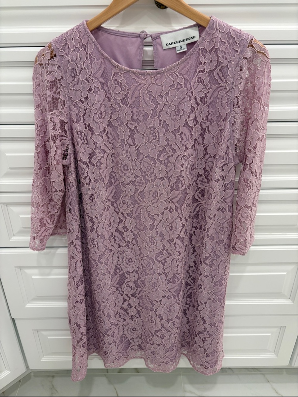 Caroline Rose “Julia” Lilac Lace Shift Dress.